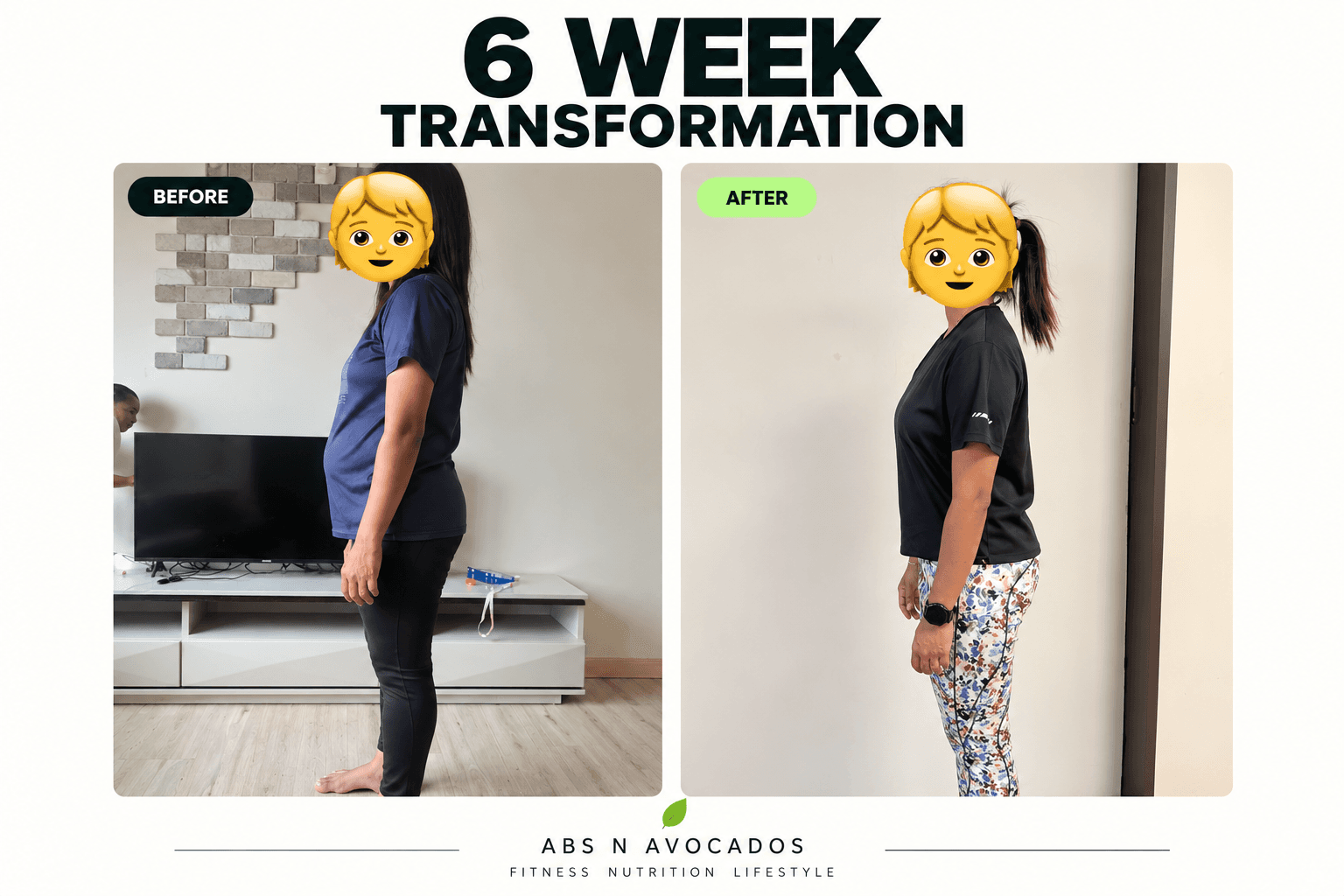 Actual client before and after a 6-week coaching journey